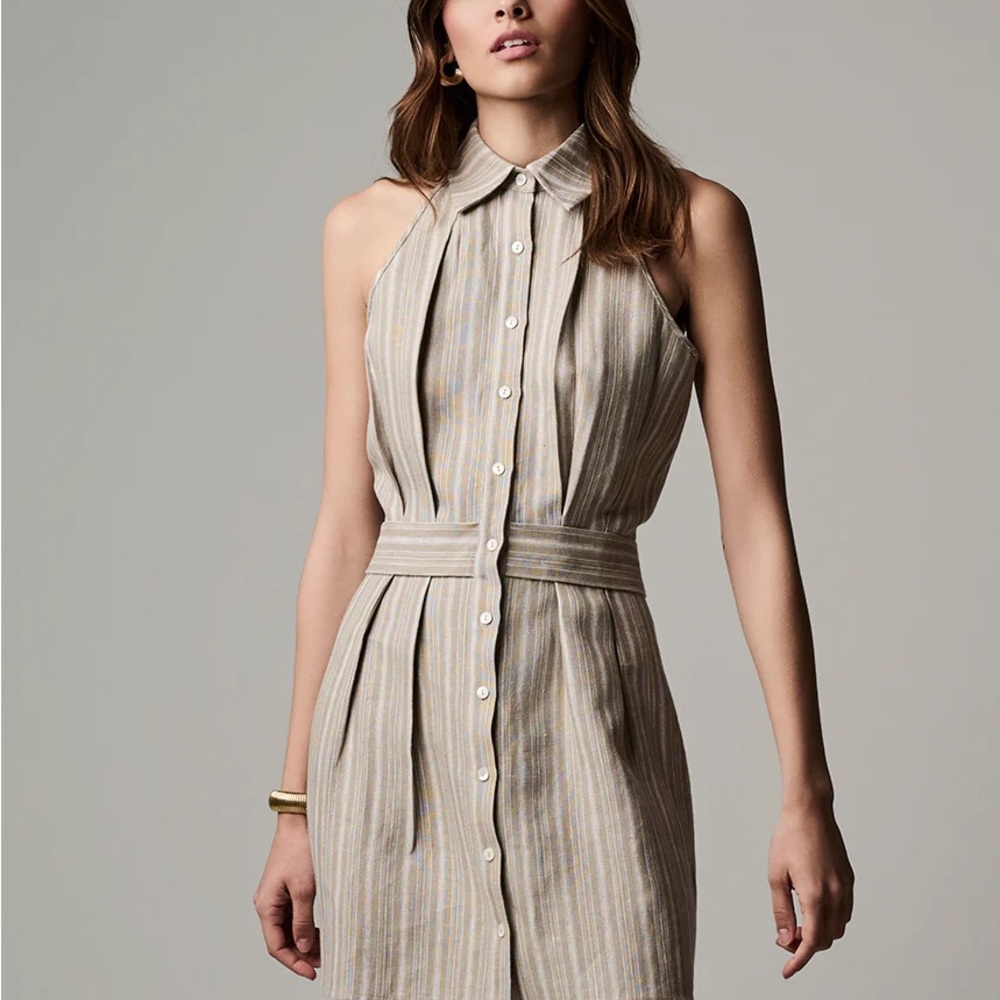 Elegant Beige Striped Midi Dress